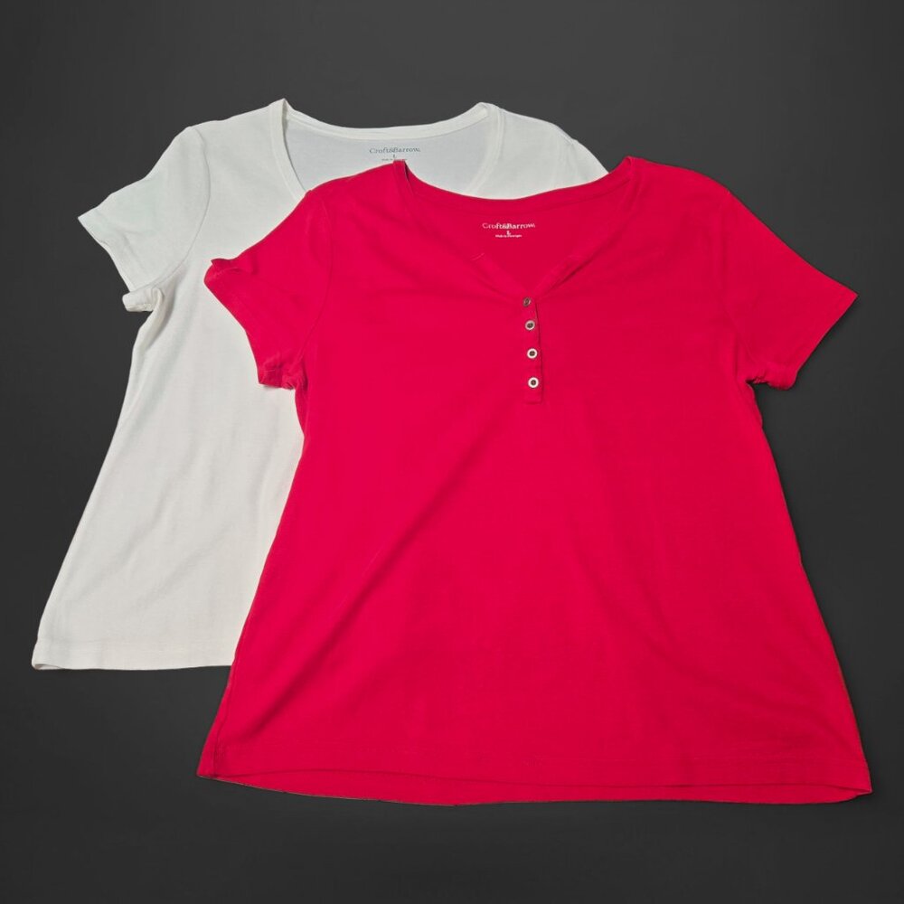 Croft & Barrow Classic Button Tee TShirt Two Pack (Size Large)
